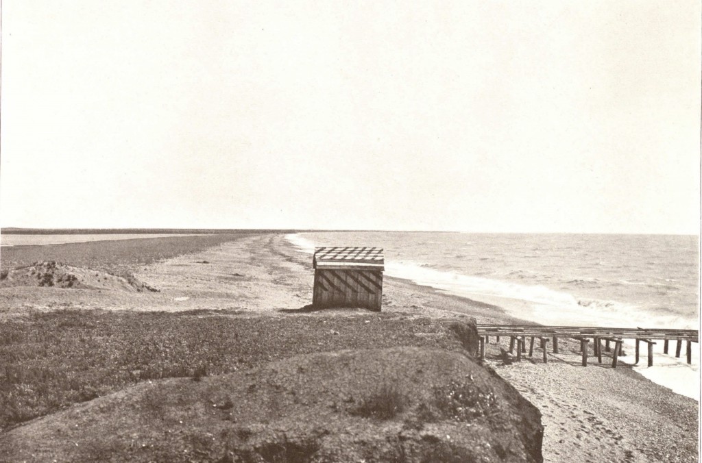 Landing place of the French Army, September 2, 1854. View from the North. Salt lake Kitchik-Bel on the left, Black Sea is on the right. Shack and wooden landing didn't exist in 1854. Photographs by Vladislav Klembovsky/Album BATTLEFIELDS OF THE CRIMEAN CAMPAIGN 1854-1855/courtesy of the State Historic Public Library of Russia