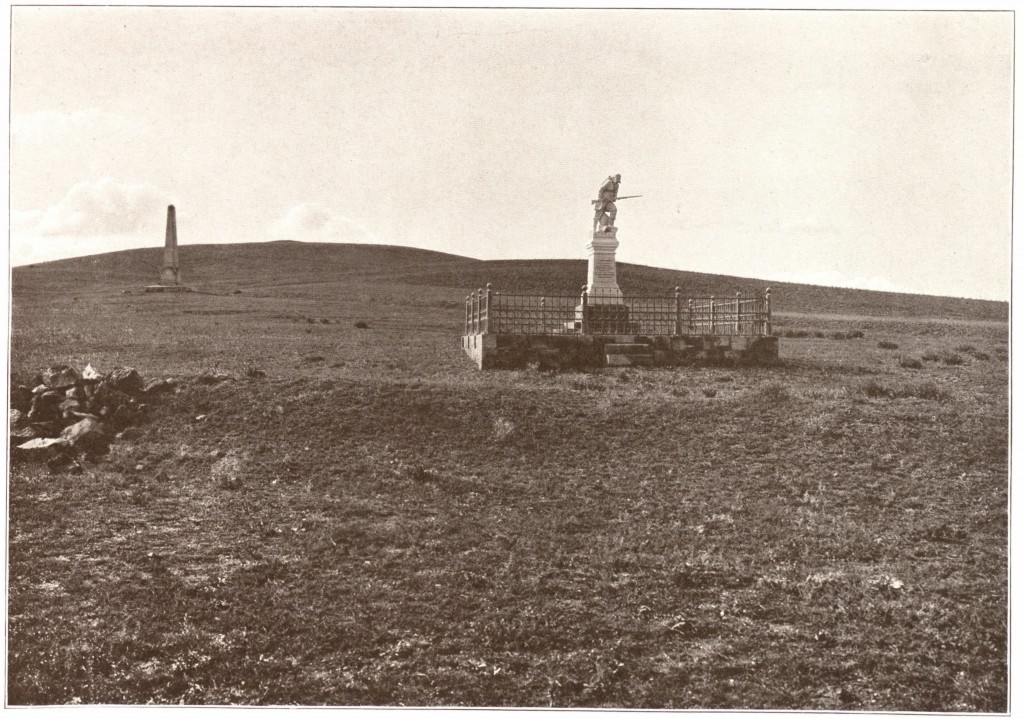 Position of the Grand Duke Michael Jager Regiment and battery of the 16th artillery brigade (marked by the stone pile and remains of the earthworks on the foreground) attacked (from left to right from the viewer) by Brown, Evance and Duke of Cambridge divisions. Monument on the foreground was erected in honor of the Vladimir Regiment soldiers, up on the slope and to the left is the monument to all Russian soldiers, died in battle. Duke Menshikov was stationed during the Alma battle on top of this height on the background. Photographs by Colonel Vladislav Klembovsky/Album BATTLEFIELDS OF THE CRIMEAN CAMPAIGN 1854-1855/courtesy of the State Historic Public Library of Russia