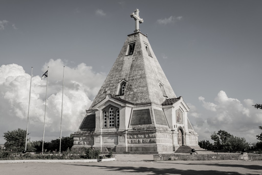 ￼The Pyramidal church of St. Nicolas in the Fraternal Cemetery of Sevastopol, an enormous necropolis where thousands of soldiers (mostly unknown) fallen during the Siege of Sevastopol (1854-56) were buried. Inspired by a colonel V.Klembovsky's photograph. Sevastopol, Crimea, 23 June 2014.