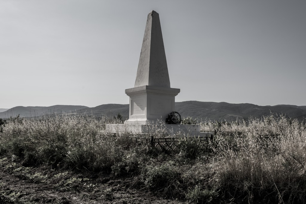 The Inkerman monument, erected by the British in memory of the soldiers fallen during the Battle of Inkerman (1854). Inspired by a colonel V.Klembovsky's photograph. Inkerman, Crimea. 24 June 2014.